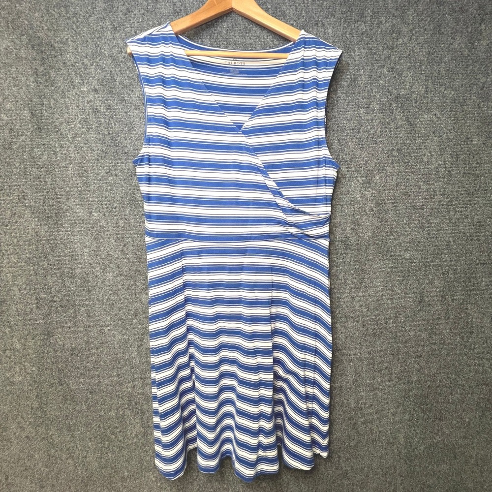 Talbots Blue White Striped Sleeveless Surplice Wrap Dress Cotton Modal Stretch L